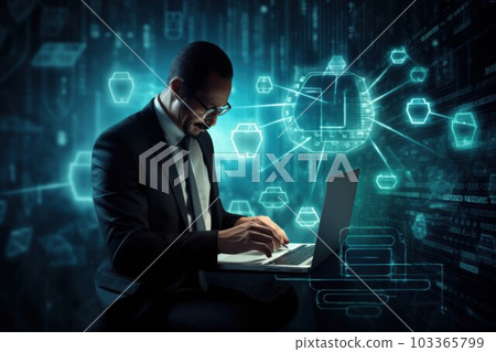 Cyber security. Software system server. Fictional person. Generate Ai 103365799