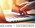 Credit card laptop. Computer buy. Generate Ai 103365809