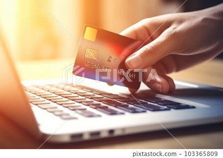 Credit card laptop. Computer buy. Generate Ai 103365809