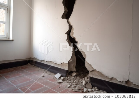 Big crack wall house. Ground concrete. Generate Ai Big crack wall house. Ground concrete. Generate Ai 103365812