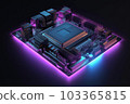 Cpu motherboard neon. Digital hardware. Generate AI 103365815