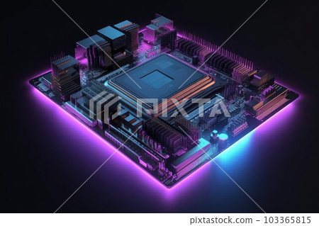 Cpu motherboard neon. Digital hardware. Generate AI Cpu motherboard neon. Digital hardware. Generate AI 103365815
