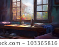 Cozy window place for meditation. Temple asian. Generate Ai 103365816