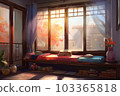 Cozy meditation room. Asian travel. Generate Ai 103365818