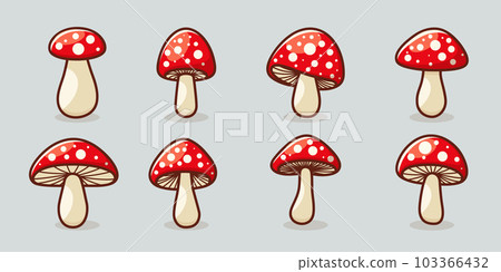 Vector Flat Mushroom Icon Set Isolated. Amanita Muscaria, Fly Agaric Sign, Mushrooms Collection. Magic Mushroom Symbol, Design Template. Vector illustration 103366432