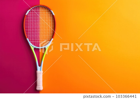 Tennis racket on vivid shades background with copy space 103366441
