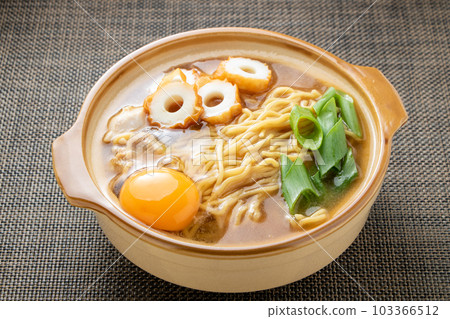 Nabeyaki ramen. Nabeyaki ramen, a specialty of Susaki City, Kochi Prefecture. Nabeyaki ramen. Nabeyaki ramen, a specialty of Susaki City, Kochi Prefecture. 103366512