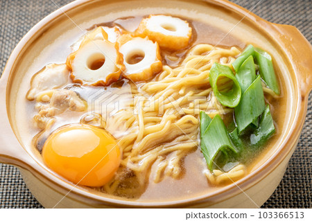 Nabeyaki ramen. Nabeyaki ramen, a specialty of Susaki City, Kochi Prefecture. 103366513