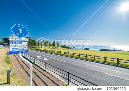 "Aomori Prefecture" Tanesashi Coast and Hachinohe City with a clear sky 103366633