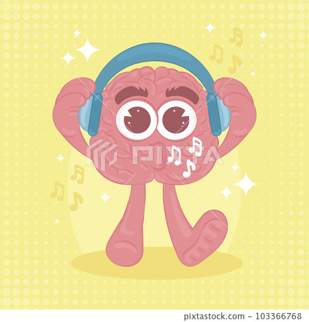 Isolated cute brain character cartoon with headphones Vector 103366768