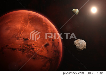 Mars, Phobos, Deimos, nebula and galaxy. Mars, Phobos, Deimos, nebula and galaxy. 103367184