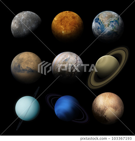 Set of Solar System Planets isolated on black. 103367193