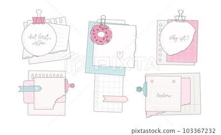 Stickers, note papers, planner doodles vector illustrations collection. Linear set for diary, notepad. Stickers, note papers, planner doodles vector illustrations collection. Linear set for diary, notepad. 103367232