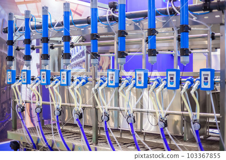 Automated goat milking suction machine with teat cups at exhibition 103367855