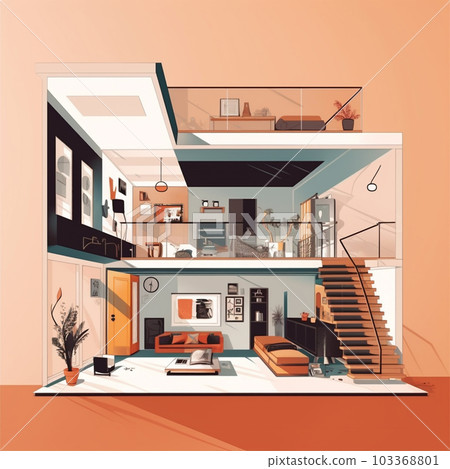 房子的橫截面的插圖 103368801