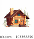 Illustration of a log house in the trees 103368850