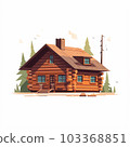 Illustration of a log house in the trees 103368851