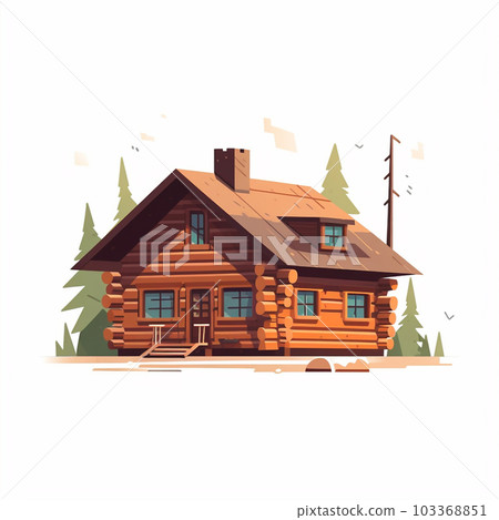Illustration of a log house in the trees Illustration of a log house in the trees 103368851