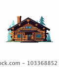 Illustration of a log house in the trees 103368852