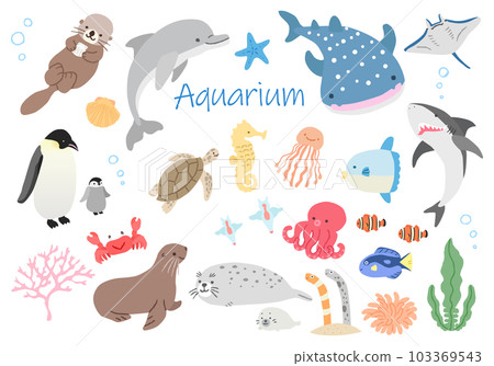 Illustration set of cute creatures in the aquarium 103369543