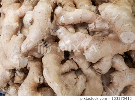 Fresh organic ginger at the fresh food market, food background Fresh organic ginger at the fresh food market, food background 103370413