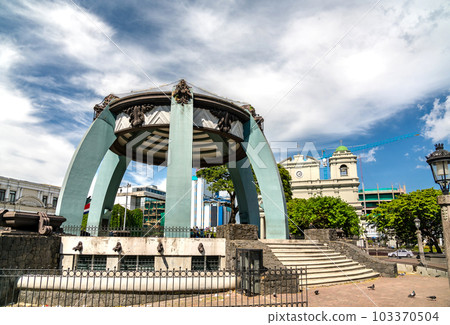 Central Park with kiosk and cathedral in San Jose the capital of Costa Rica 103370504