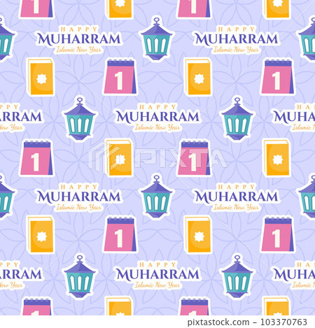 Happy Islamic New Year Seamless Pattern Design Flat Illustration with Muslims Elements in Template Hand Drawn 103370763