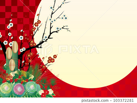 華麗的門松和方格的日本圖案框架矢量數據 華麗的門松和方格的日本圖案框架矢量數據 103372281