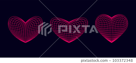 Pink wireframe heart shapes set. grids. Grid design element. Love or cardiology concept for posters, templates, flyers, banners. Vector illustration pack  103372348