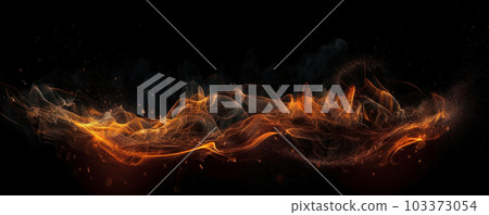 A close-up of a blazing fire on black background, creating an intense abstract pattern. AI Generative 103373054