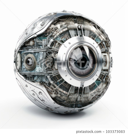 Robotic eye with metallic details and glowing circuitry, representing the intersection of technology and biology. AI Generative. Robotic eye with metallic details and glowing circuitry, representing the intersection of technology and biology. AI Generative. 103373083