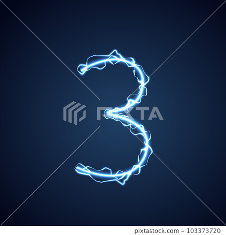 Blue lightning style letter or alphabet 3. lightning and thunder bolt or electric font, glow and sparkle effect on blue background. vector design. Blue lightning style letter or alphabet 3. lightning and thunder bolt or electric font, glow and sparkle effect on blue background. vector design. 103373720