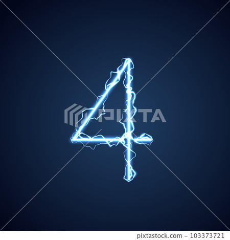 Blue lightning style letter or alphabet 4. lightning and thunder bolt or electric font, glow and sparkle effect on blue background. vector design. 103373721