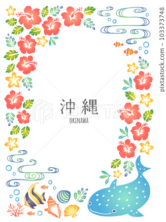 Illustration frame with Okinawan motifs 103373748