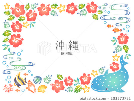 Illustration frame with Okinawan motifs 103373751