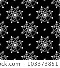 Black and white seamless vector background. Monochrome background. Stars, dots, rhombuses and squares. Geometry 103373851