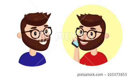 Happy man talking on the phone. Vector illustration in cartoon style. Boy with a phone in his hand. 103373853