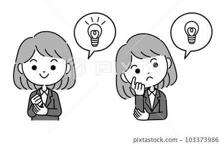 Inspiration expression illustration of a woman in a suit with a speech bubble Monochrome Inspiration expression illustration of a woman in a suit with a speech bubble Monochrome 103373986
