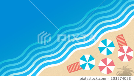 Background illustration of beach umbrellas lined up on the sea and sandy beach 103374058