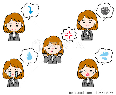 Negative emotional expression illustration of a woman in a suit with a speech bubble Negative emotional expression illustration of a woman in a suit with a speech bubble 103374066