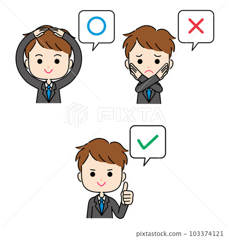 Marubatsu check expression illustration of a man in a suit with a speech bubble 103374121