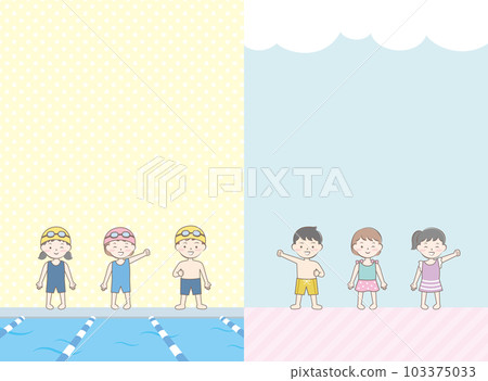 泳裝、游泳池、海水浴風景的兒童框架 103375033