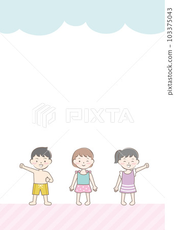 Frame of children in swimsuits Sea bathing scenery 103375043