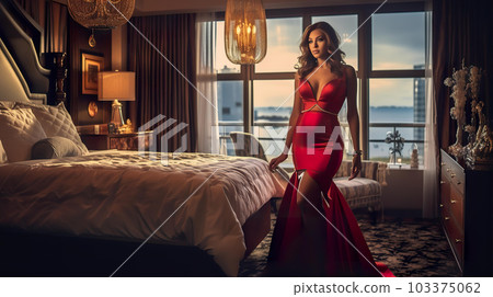 Sexy white woman wearing a dress in the bedroom (prostitute, prostitute, delivery health, Generative AI) 103375062
