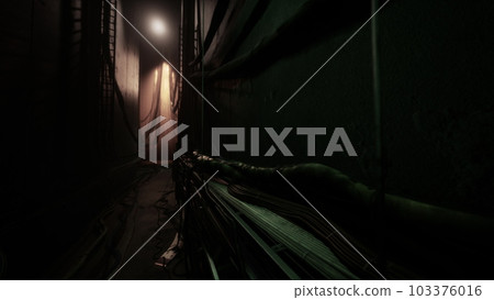 Electric wires in the tunnel with light 103376016