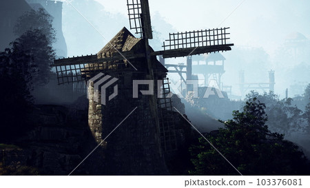 Countryside landscape with old windmill 103376081