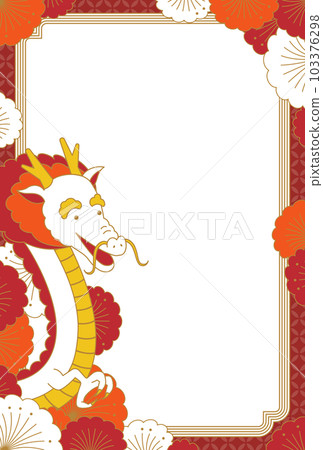 New Year's card template / Dragon and flower frame (red) New Year's card template / Dragon and flower frame (red) 103376298