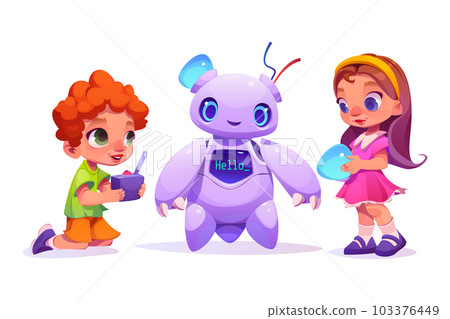 Smart boy and girl repairing robot 103376449