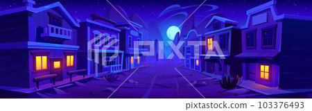 Night wild west city street with old wooden houses 103376493