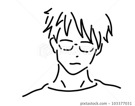 Simple line drawing of a cool man with glasses / hand-drawn illustration material 103377031